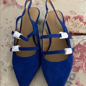 Madewell pointy toe sling backs in blue suede
